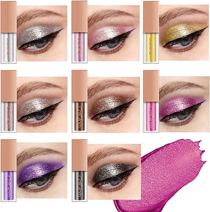 Beauty Glazed 8색/세트 리퀴드 아이섀도우 글리터 아이 메이크업 아이섀도우 방수 방한 긴 메탈릭스 파크 링 하이라이터 스팽글 코스메틱 메이크업 세트