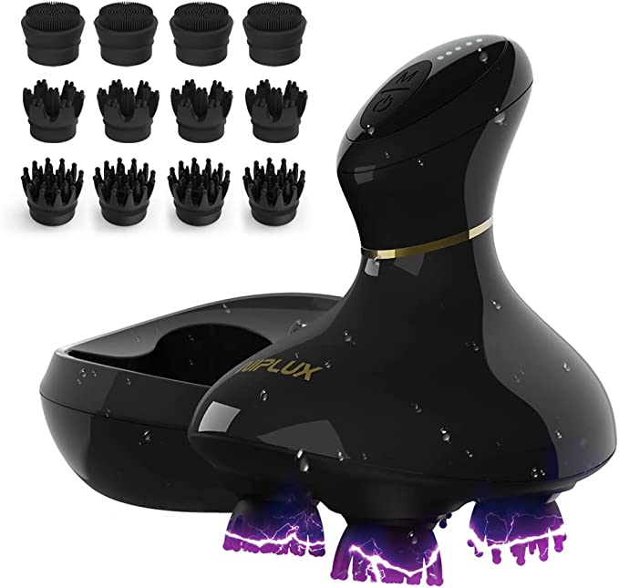 NIPLUX EMS HEAD SPA 電動頭皮ブラシ ヘッドスパ 株式会社日創プラス ニップラックス IPX7防水 3D振動 乾湿両用 10分タイマー シャンプー コードレス 洗顔 美容家電 ホワイトデー 敬老の日 誕生日プレゼント ギフト 御祝 自宅 女性男性用 フェイス用替えヘッド付 ブラック