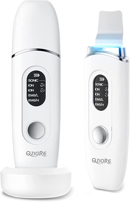 【2022新登場】ウォーターピーリング 防水 Q-ZIORE 美顔器 超音波ピーリング IPX7完全防水 毛穴ケア 小型 赤青光エステ 自動電源オフ 600mAh大容量 超音波振動 Type-C充電スタンド 持ち運び便利 誕生日プレゼント女性 出張 旅行 ギフト 日本語説明書付き ホワイト