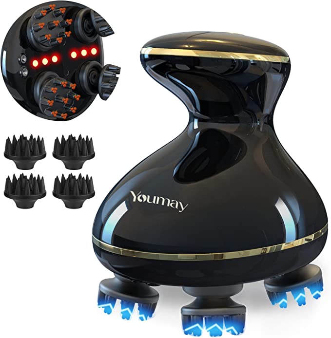 Youmay EMS ヘッドスパ 電動頭皮ブラシ 電気針 赤色LED機能付き スカルプケア フェイスケア EMS HEAD SPA IPX7防水 乾湿両用 リラクゼーション器 15分タイマー シャンプーブラシ 美容家電 コードレス 充電式 イーエムエス 男性 女性用 健康グッズ 便利グッズ 誕生日 記念日 祝日 クリスマス プレゼント ギフト 人気 一年保証サービス付き
