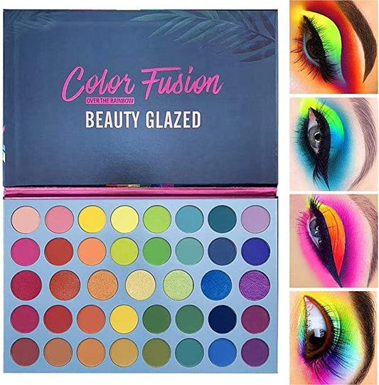 Beauty Glazed 39 Pop Colors Matte Shimmer Eyeshadow Palette Highlight Pigmented Colorful Long-Lasting Waterproof Makeup Palette Cosmetics Metallic Colors Natural Blending Makeup Eyeshadow Powder