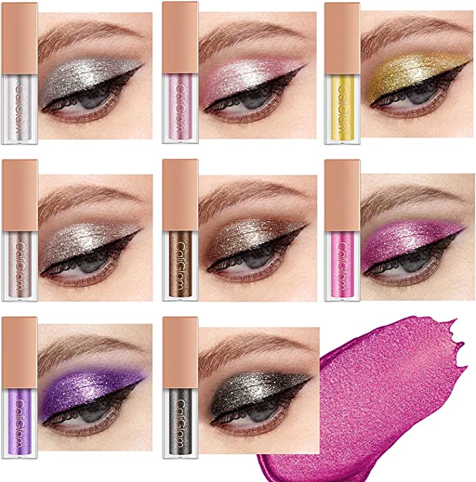 Beauty Glazed 8 Colors/Set Liquid Eyeshadow Glitter Eye Makeup Eyeshadow Waterproof Sweatproof Long Lasting Metallic Sparkling Highlighter Sequin Cosmetic Makeup Set