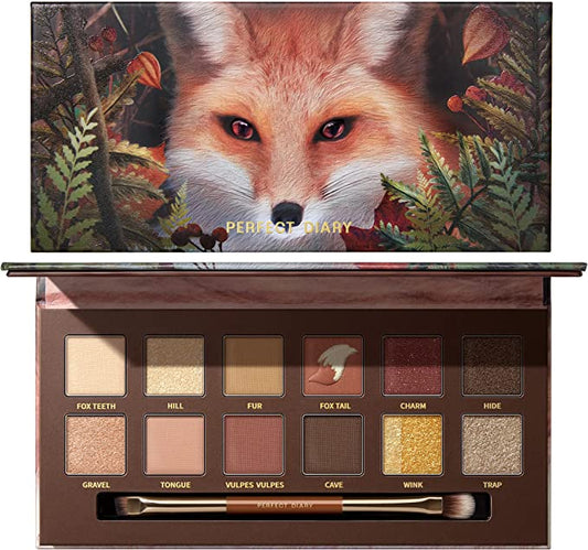 PERFECT DIARY Perfect Diary Eyeshadow Palette Red Brown Lame Matte Brush Included Gift High Color Makeup Palette Red Fox 12 Colors Animal